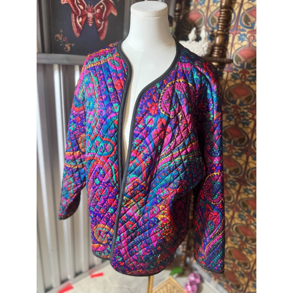 Vintage Haband For‎ Her Quilted Jacket Paisley Print XX Made in USA Colorful